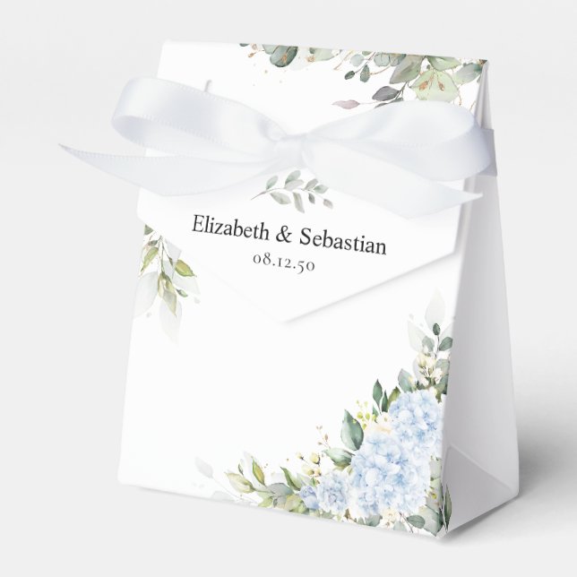 Blue Hydrangea Floral Wedding Favour Box (Front Side)