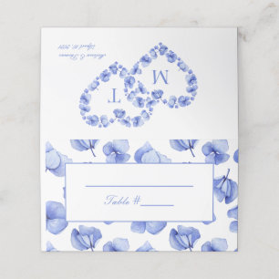 Blue Hydrangea Floral Wedding Folded Place Card