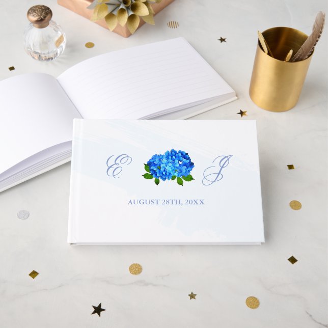Blue Hydrangea Floral Wedding Guest Book (Front Open)