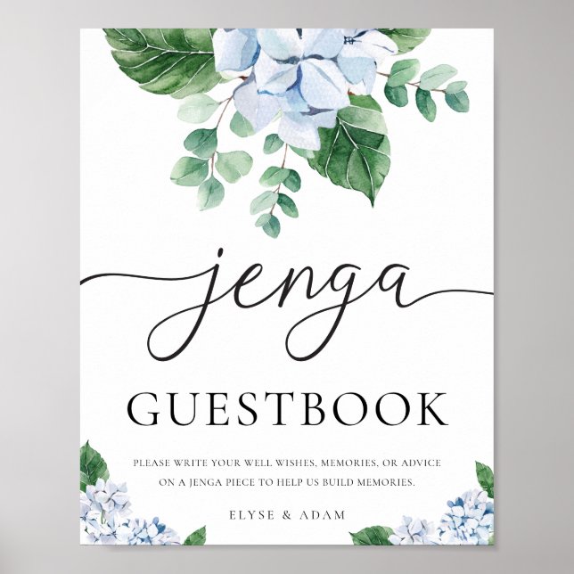Blue Hydrangea Floral Wedding Guestbook Sign (Front)