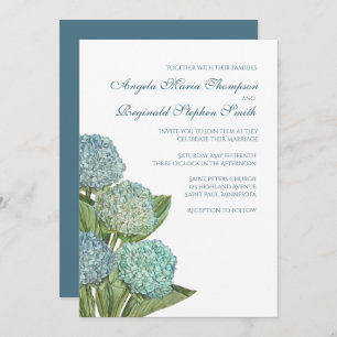 Blue Hydrangea Floral Wedding Invitation