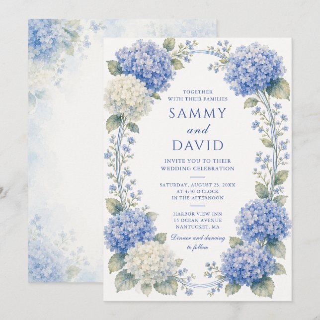 Blue Hydrangea Floral Wedding Invitation (Front/Back)