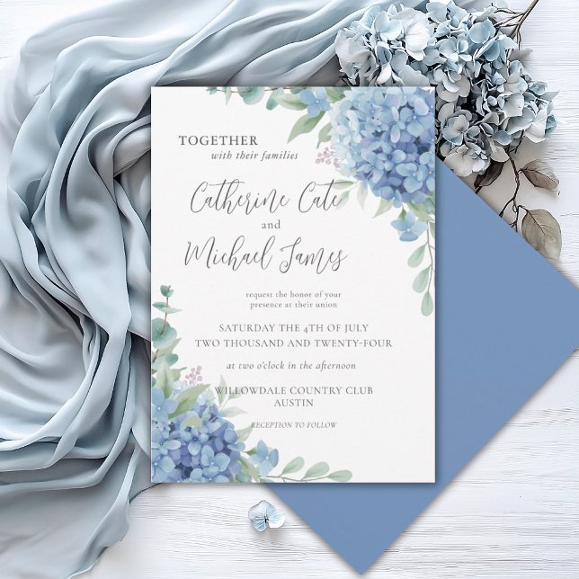 Blue Hydrangea Floral Wedding Invitation (Creator Uploaded)