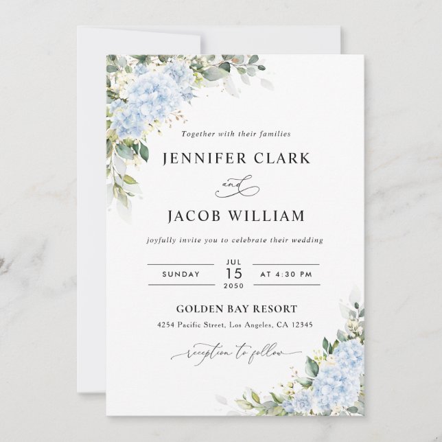 Blue Hydrangea Floral Wedding Invitation (Front)