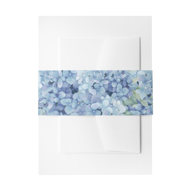 Blue Hydrangea Floral Wedding  Invitation Belly Band (Front Example)