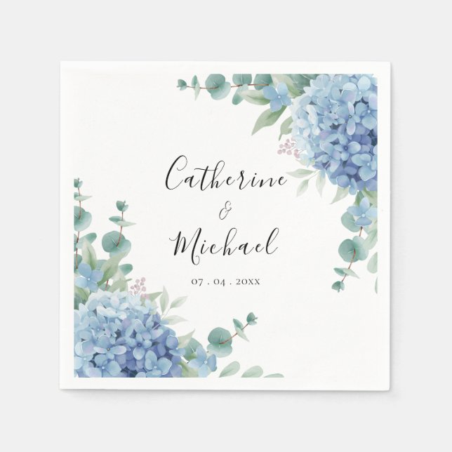 Blue Hydrangea Floral Wedding  Napkin (Front)