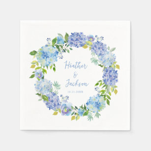 Blue Hydrangea Floral Wedding Paper Napkin