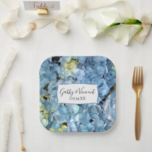 Blue Hydrangea Floral Wedding Paper Plate