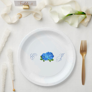 Blue Hydrangea Floral Wedding Paper Plate