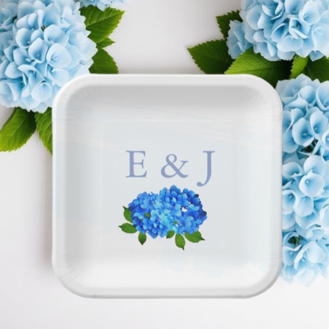 Blue Hydrangea Floral Wedding Paper Plate (Creator Uploaded)