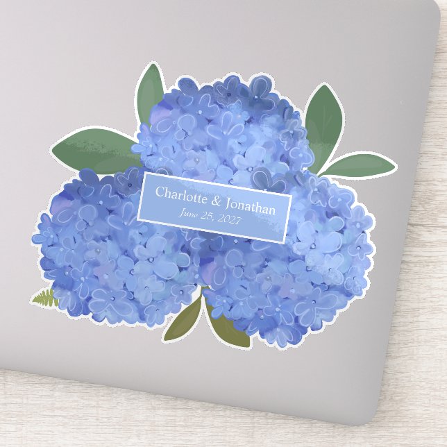 Blue Hydrangea Floral Wedding Personalised Names (Detail)