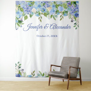 Blue Hydrangea Floral Wedding Photo Booth Backdrop Tapestry