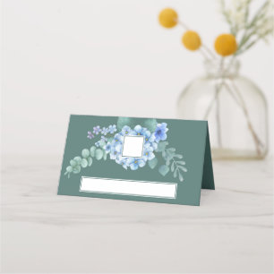 Blue Hydrangea Floral Wedding Place Card