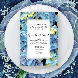 Blue Hydrangea Floral Wedding Rehearsal Dinner Invitation