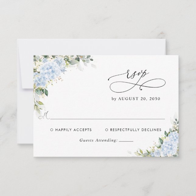 Blue Hydrangea Floral Wedding RSVP Card (Front)
