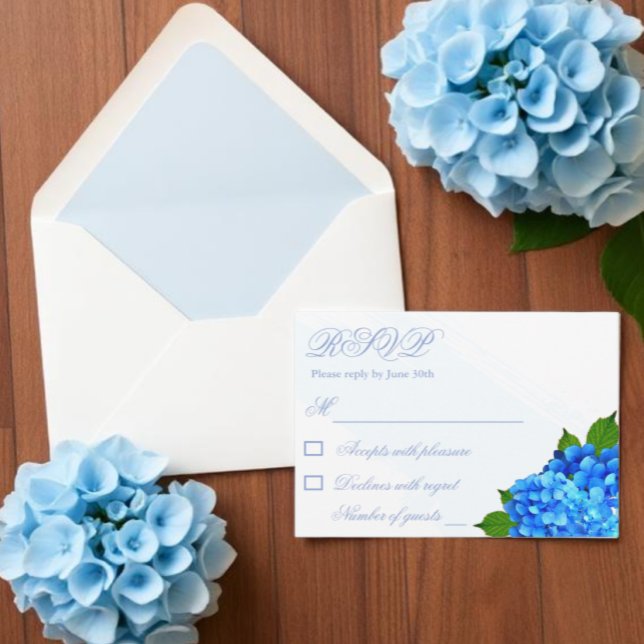 Blue Hydrangea Floral Wedding RSVP Card (Creator Uploaded)