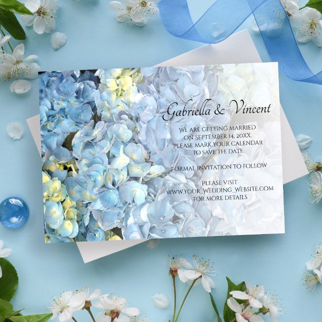 Blue Hydrangea Floral Wedding Save the Date (Creator Uploaded)