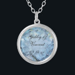 Blue Hydrangea Floral Wedding Silver Plated Necklace<br><div class="desc">Wear Something Blue on your wedding day! Personalize the pretty Blue Hydrangea Wedding Pendant Necklace to create a lasting keepsake for your bride to be or her bridesmaids. This elegant custom flowery marriage jewelry features a digitally painted floral photograph of a blue hydrangea flower blossom inside a sterling silver plated...</div>