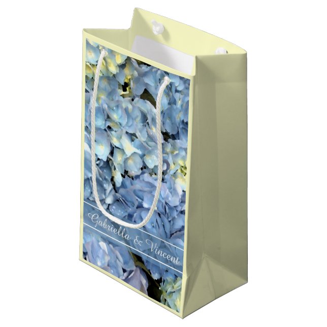 Blue Hydrangea Floral Wedding Small Gift Bag (Front Angled)
