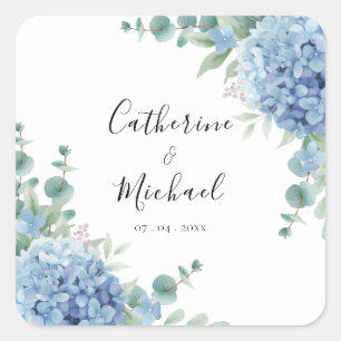 Blue Hydrangea Floral Wedding  Square Sticker