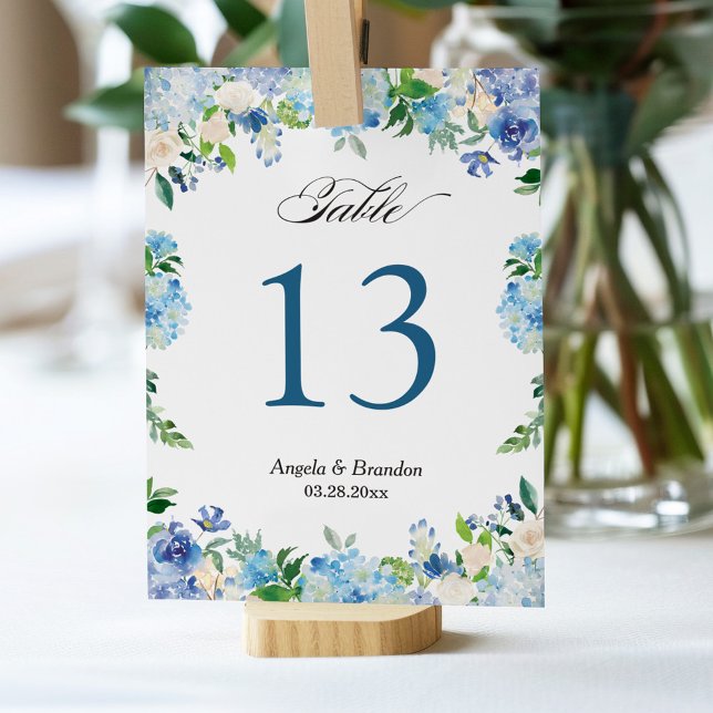 Blue Hydrangea Floral Wedding Table Number (Creator Uploaded)