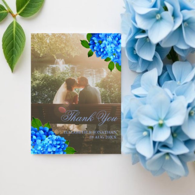 Blue Hydrangea Floral Wedding Thank You Card (Creator Uploaded)