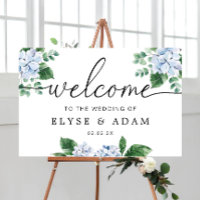 Blue Hydrangea Floral Wedding Welcome Sign