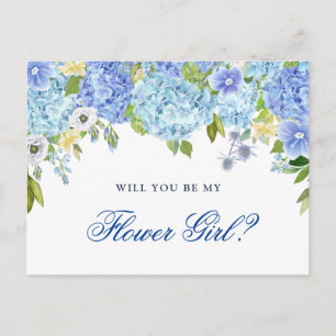 Blue Hydrangea Floral  Will You Be My Flower Girl Postcard