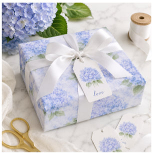 Blue Hydrangea Floral Wrapping Paper