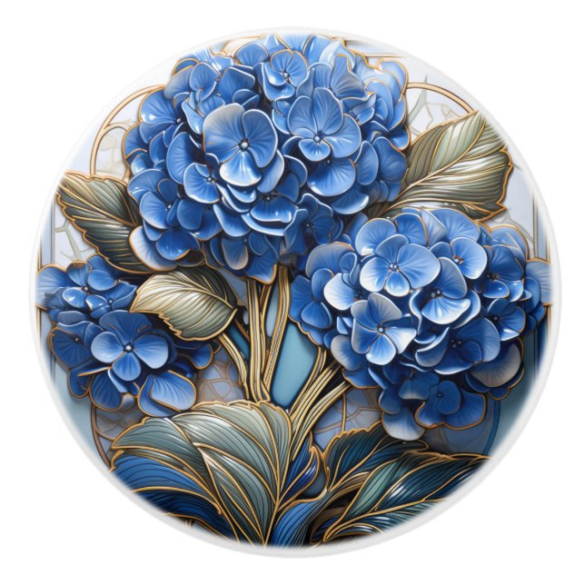 Blue Hydrangea Flower 3D Effect Ceramic Knob (Front)