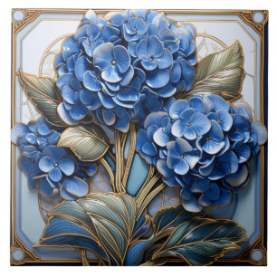 Blue Hydrangea Flower 3D Effect Ceramic Tile