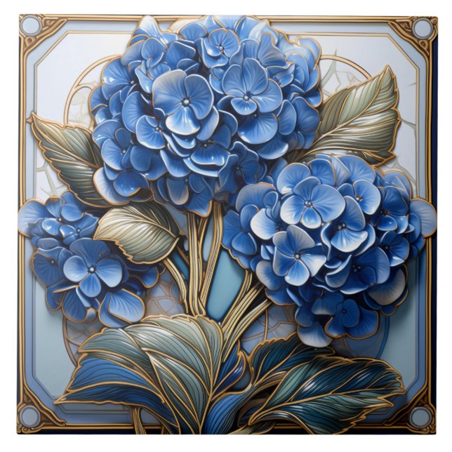 Blue Hydrangea Flower 3D Effect Ceramic Tile (Front)