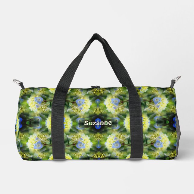 Blue Hydrangea Flower Abstract Personalised Duffle Bag (Front)