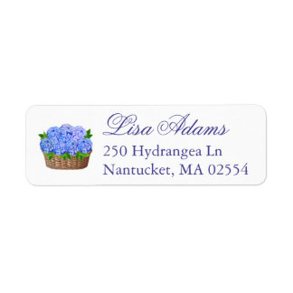 Blue Hydrangea Flower Basket Coastal Wedding Favou Return Address Label