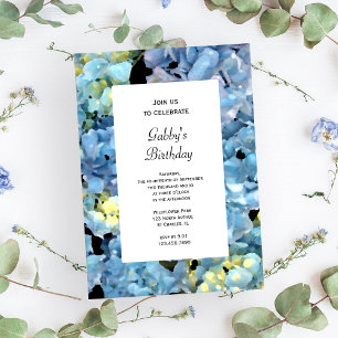 Blue Hydrangea Flower Birthday Party Invitation