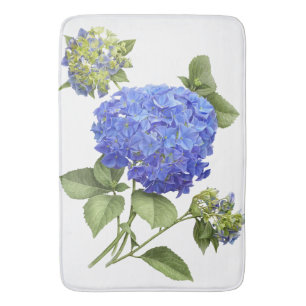 Blue Hydrangea Flower Botanical Art Bath Mat
