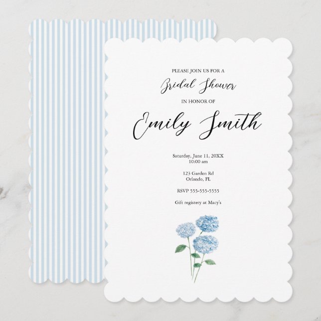 Blue Hydrangea Flower Bridal Shower Invitation (Front/Back)