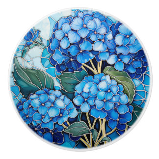 Blue Hydrangea Flower Ceramic Knob