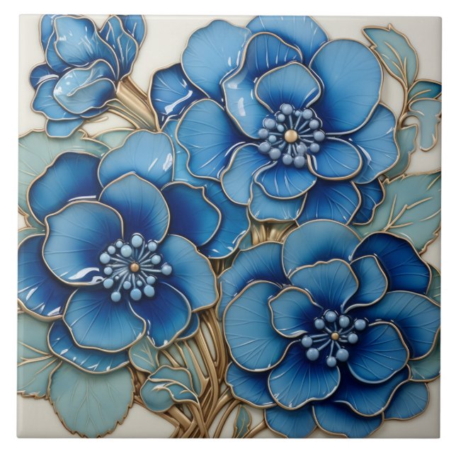 Blue Hydrangea Flower Ceramic Tile (Front)