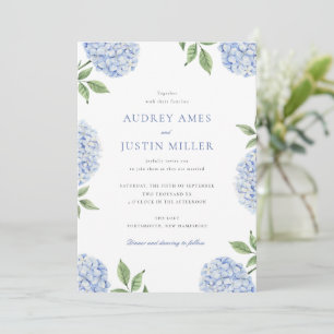 Blue Hydrangea Flower Classic Wedding Invitation