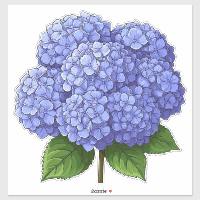Blue Hydrangea Flower Cluster With Green Leaves (Sheet)