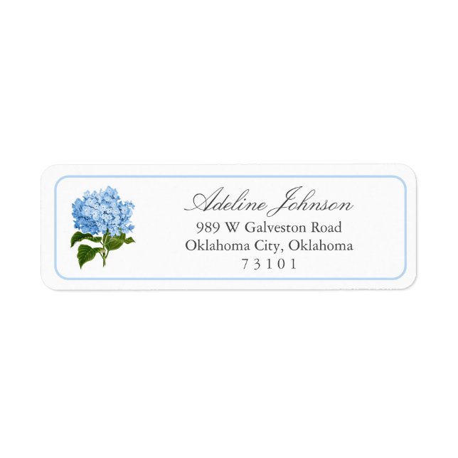 Blue Hydrangea Flower Custom Return Address Label (Front)