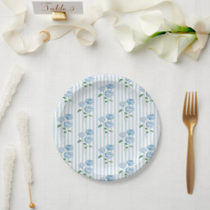 Blue Hydrangea Flower Custom Shower Blue Stripe Paper Plate
