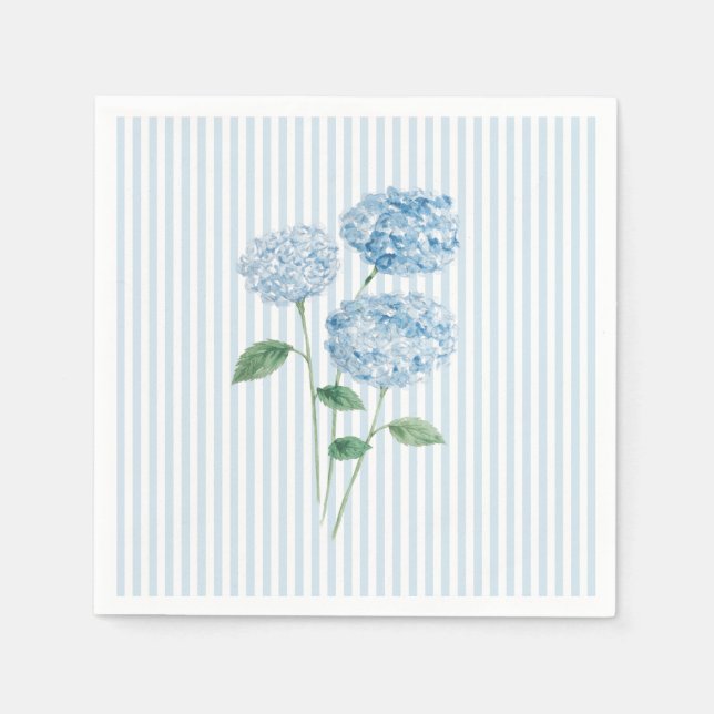 Blue Hydrangea Flower Custom Wedding Blue Stripe Napkin (Front)