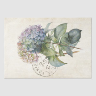 Blue Hydrangea Flower French Postmark Decoupage    Tissue Paper