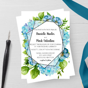 Blue Hydrangea Flower Geometric Wedding Invitation