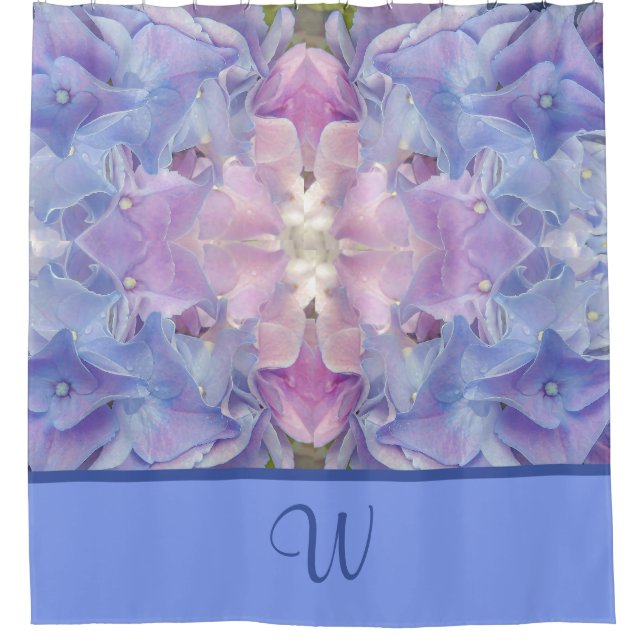 Blue Hydrangea Flower Monogrammable Shower Curtain (Front)