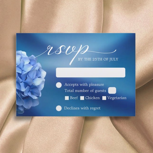 Blue Hydrangea Flower Navy Blue Wedding RSVP Card (Creator Uploaded)