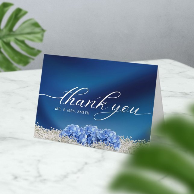 Blue Hydrangea Flower Navy Blue Wedding Thank You (Creator Uploaded)