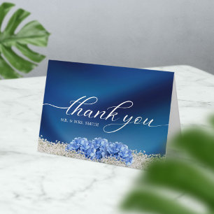 Blue Hydrangea Flower Navy Blue Wedding Thank You Card